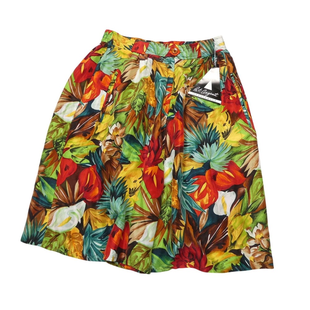 Pat Argenti Shorts Womens 12 Silk Culotte Tropical Floral Elastic Waist